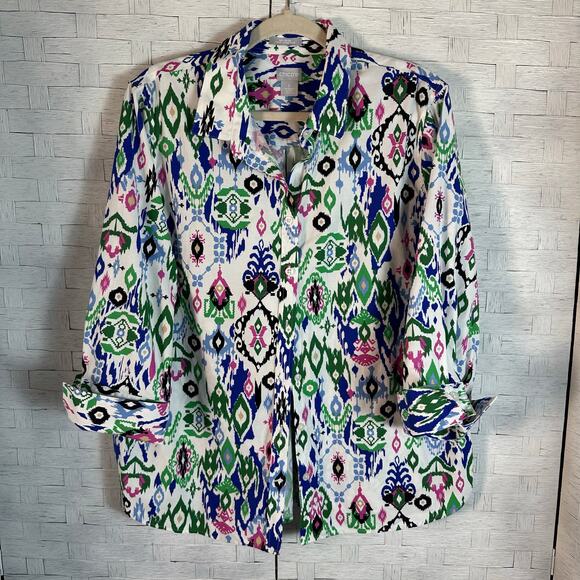Chico’s colorful shirt jacket parsley lightweight  3/4 sleeves costal grandma - Picture 1 of 9